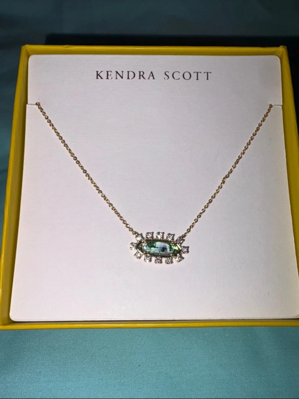 Kendra Scott Necklace New in Box Gold and Green Kyocera/CZ stones